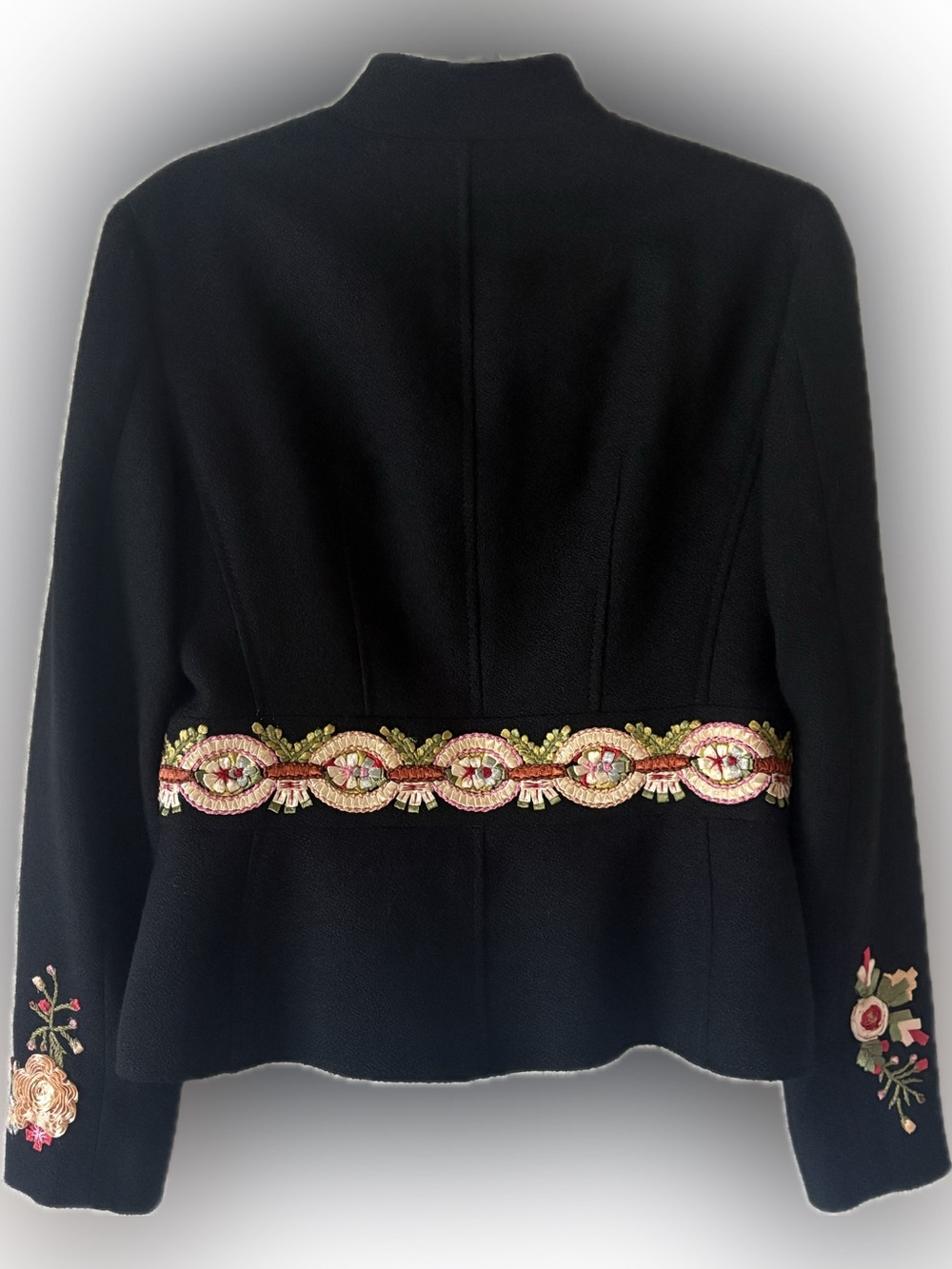Moschino Rare 2-Piece Skirt Suit Black Ribbon Floral Appliqué Vintage Y2K Sz 10 - Picture 3 of 14